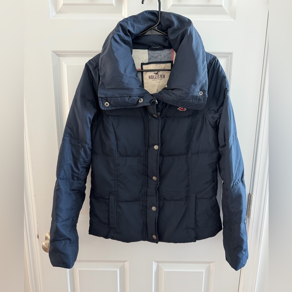 Y2K Original Hollister Women’s Navy Puffer Jacket - Large